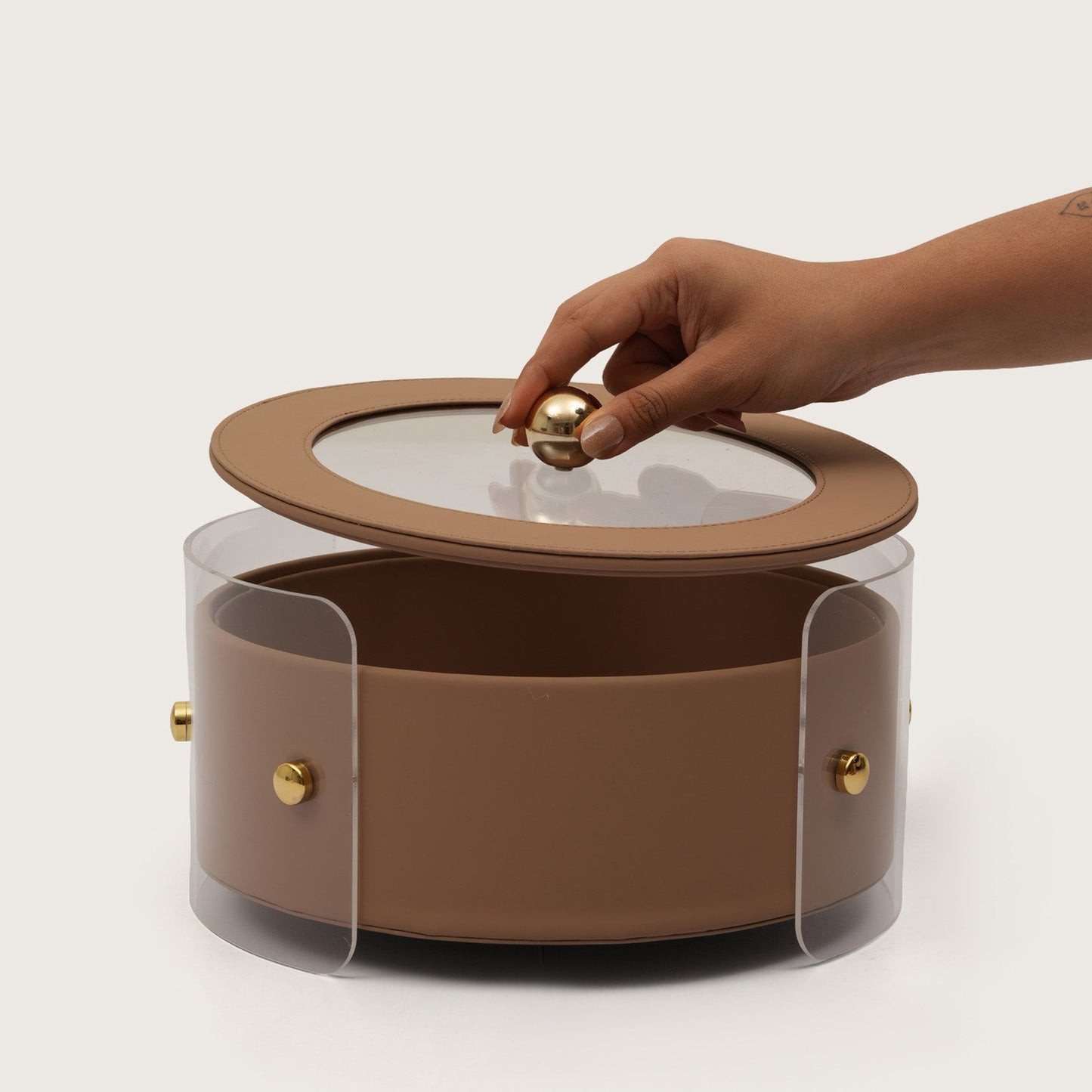 Luxury Round Organiser Storage Box With Lid Brown