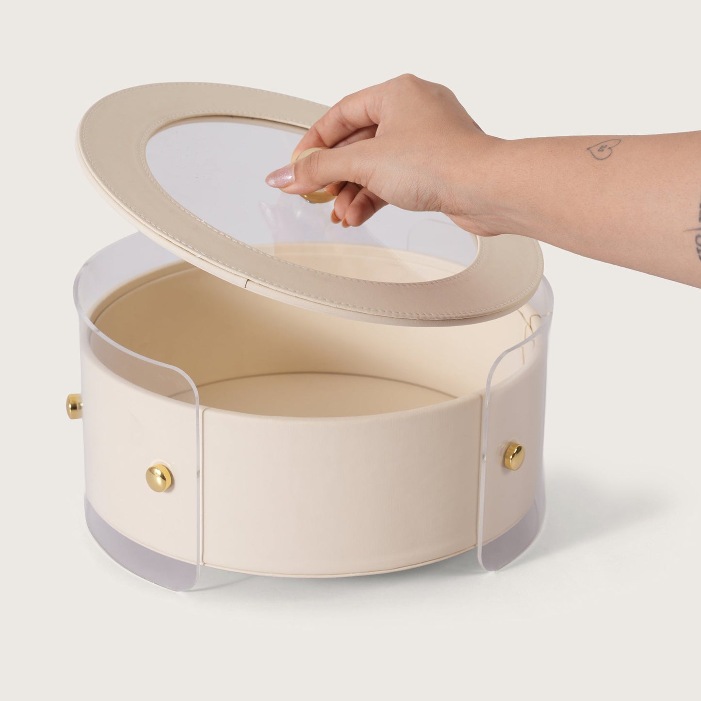 Luxury Round Organiser Storage Box With Lid White