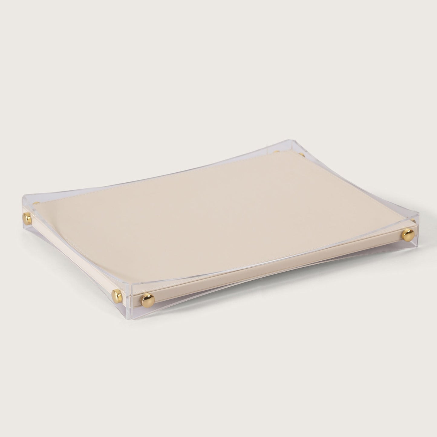 Premium White & Gold Serving Leather Tray - Large