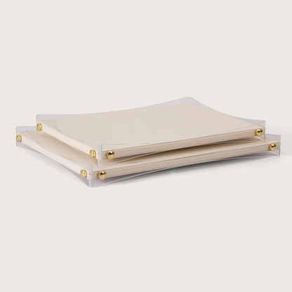 Premium White & Gold Serving Leather Tray - Large