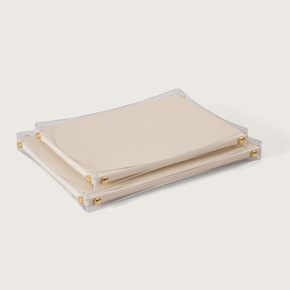 Premium White & Gold Serving Leather Tray - Large