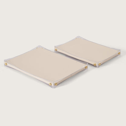 Premium White & Gold Serving Leather Tray - Large