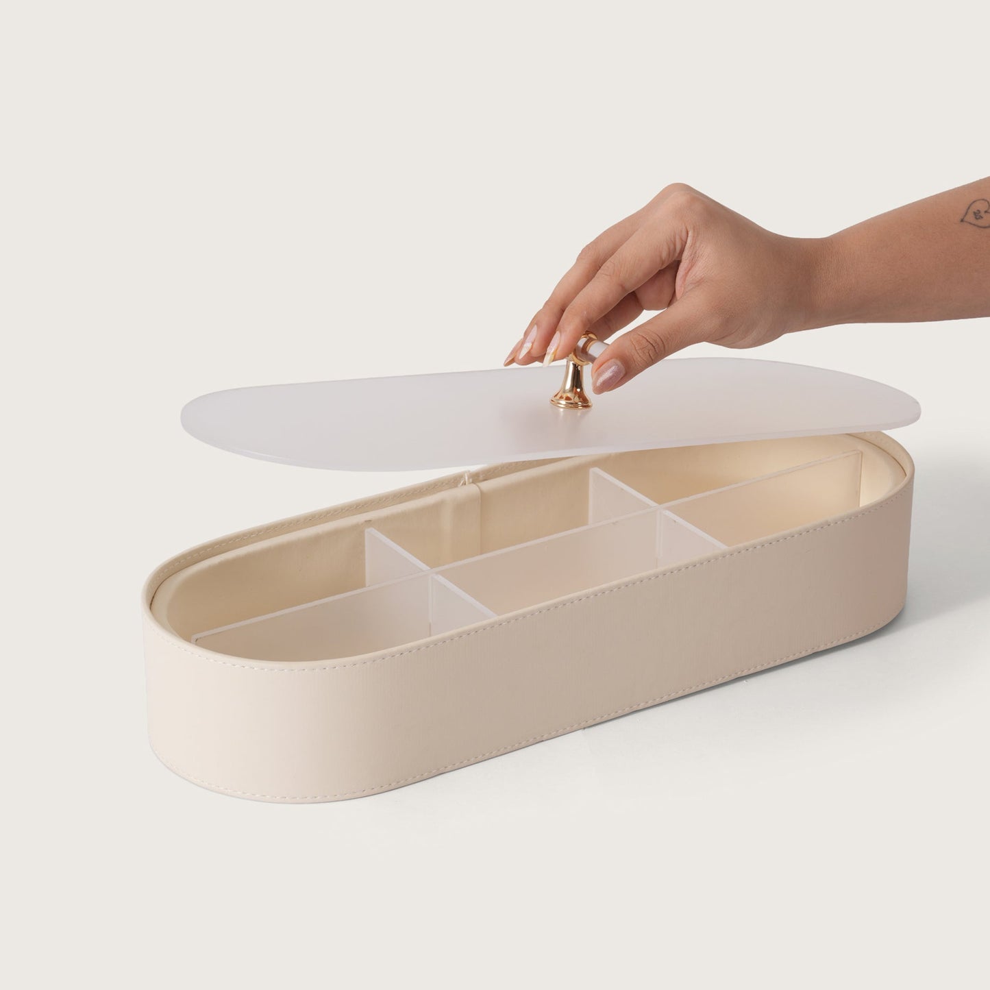 Luxe Leather Multicompartment Organiser Box White