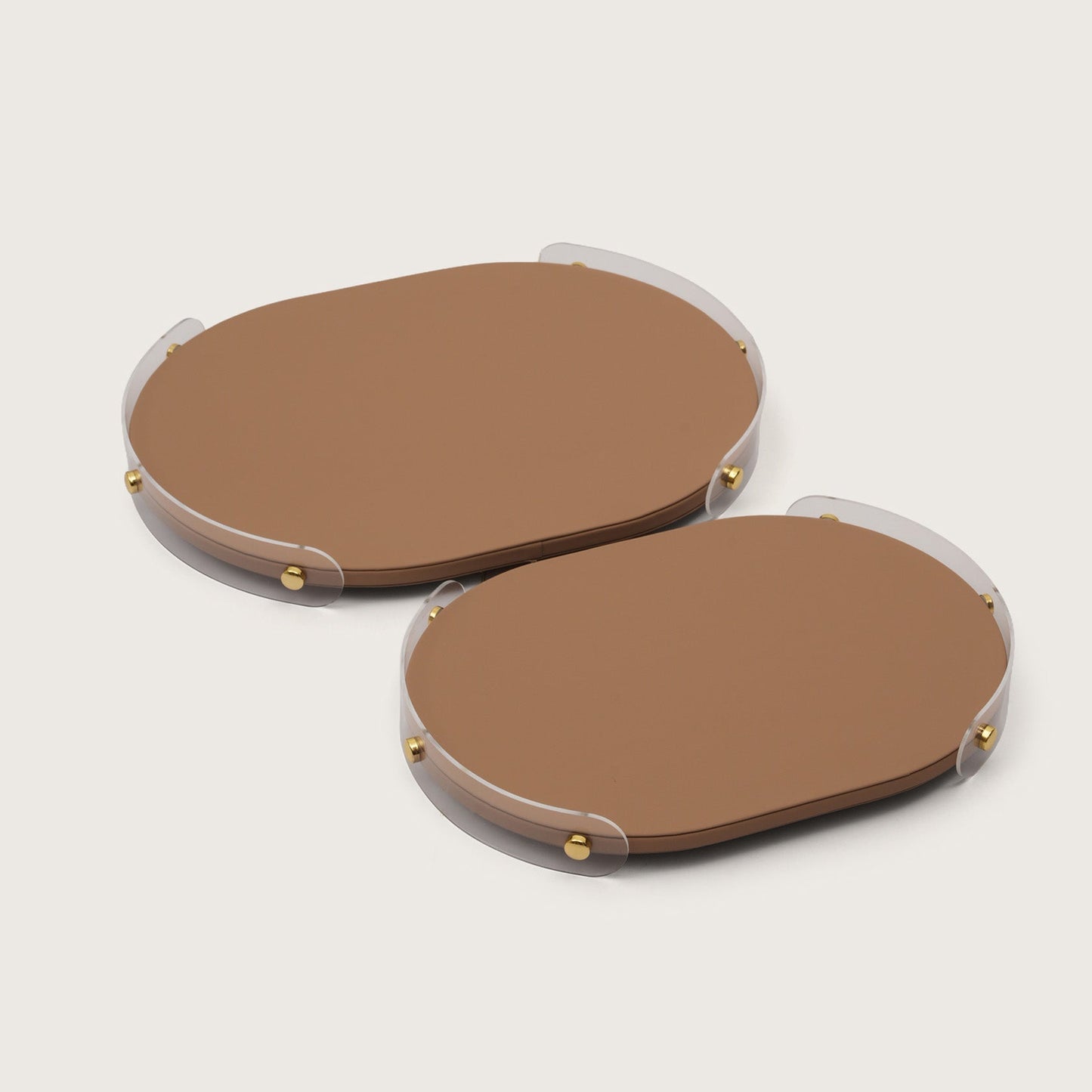 Luxe Leather Oval Accent Tray WIth Brown Accent - Medium