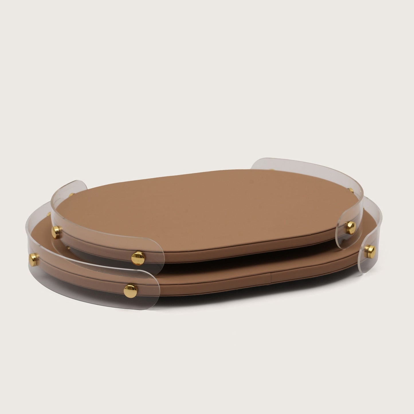 Luxe Leather Oval Accent Tray With Brown Accent - Large