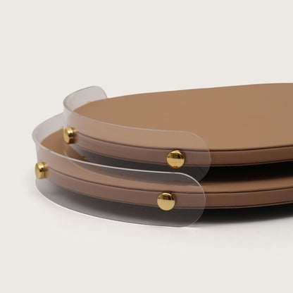 Luxe Leather Oval Accent Tray With Brown Accent - Large