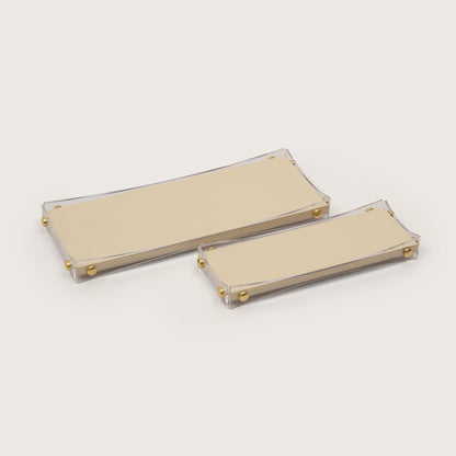 Curved Rectangular Desk Organizer Tray: Beige - Medium