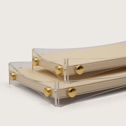 Curved Rectangular Desk Organizer Tray: Beige - Large