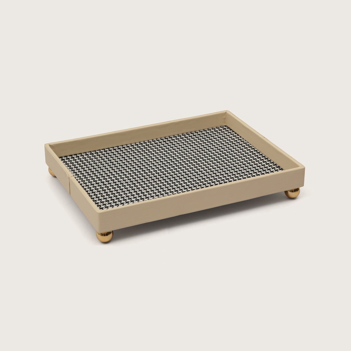 The Decorative Rectangular Tray Polished Gold Sphere Feet - Medium