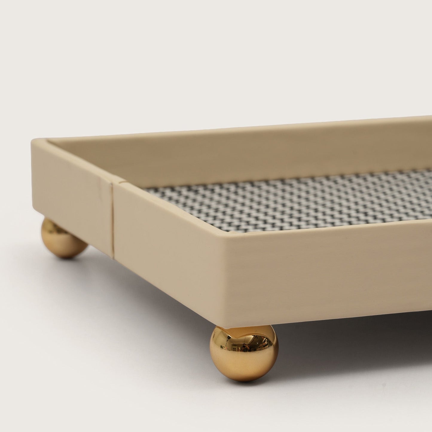 The Decorative Rectangular Tray Polished Gold Sphere Feet - Large