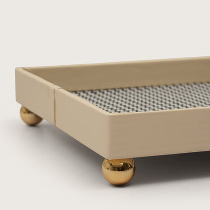 The Decorative Rectangular Tray Polished Gold Sphere Feet - Medium