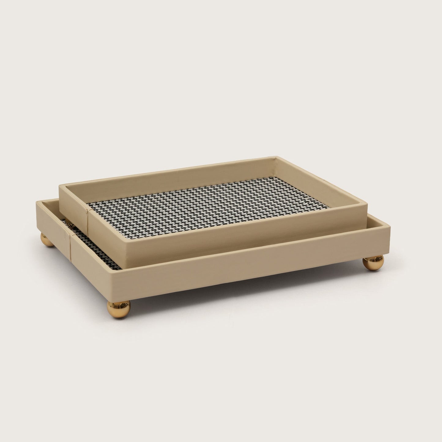 The Decorative Rectangular Tray Polished Gold Sphere Feet - Medium