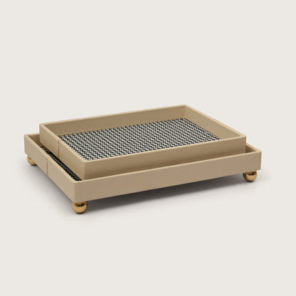 The Decorative Rectangular Tray Polished Gold Sphere Feet - Medium