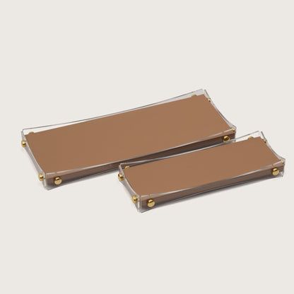 Curved Rectangular Desk Organizer Tray: Brown - Medium