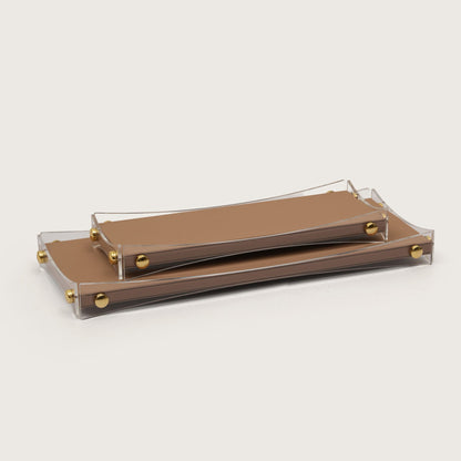 Curved Rectangular Desk Organizer Tray: Brown - Medium
