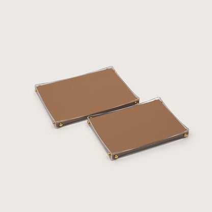 Premium Brown & Gold Serving Leather Tray - Large