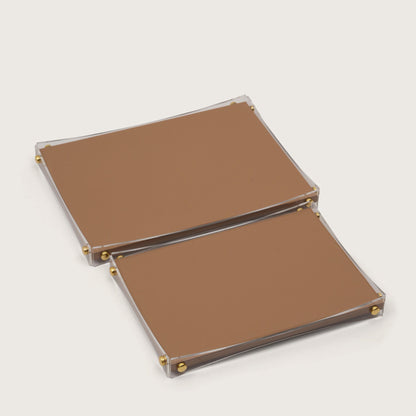 Premium Brown & Gold Serving Leather Tray - Medium