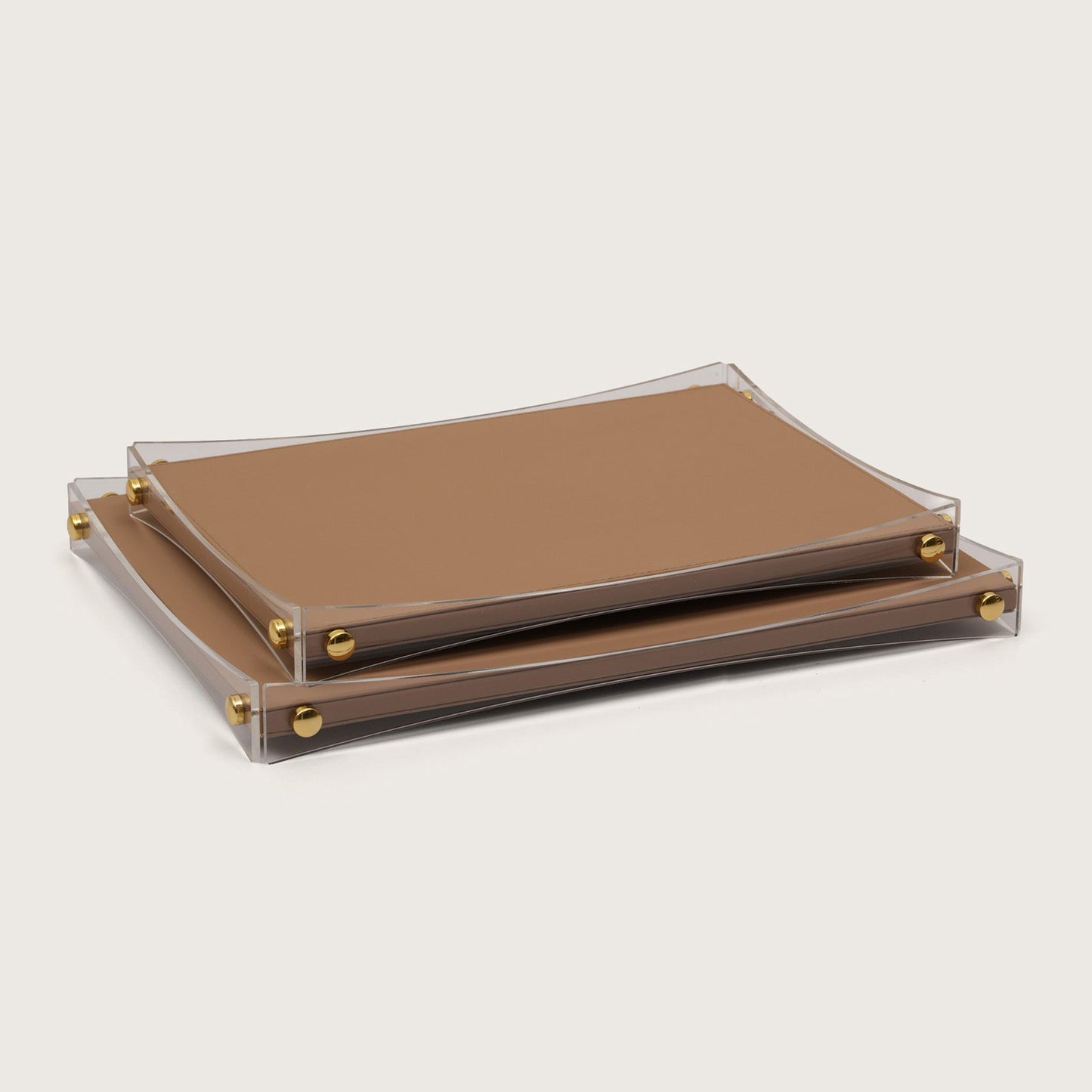 Premium Brown & Gold Serving Leather Tray - Medium