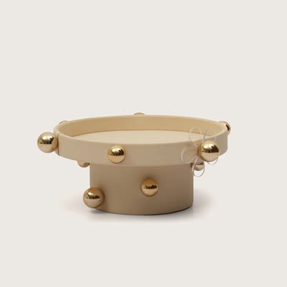 Luxe Sphere-Embellished Round Display with Acrylic Flower Accent - Brown