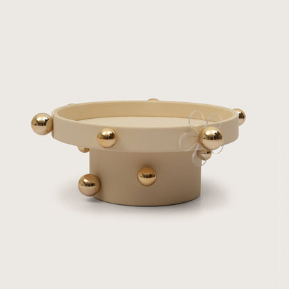 Luxe Sphere-Embellished Round Display with Acrylic Flower Accent - Brown