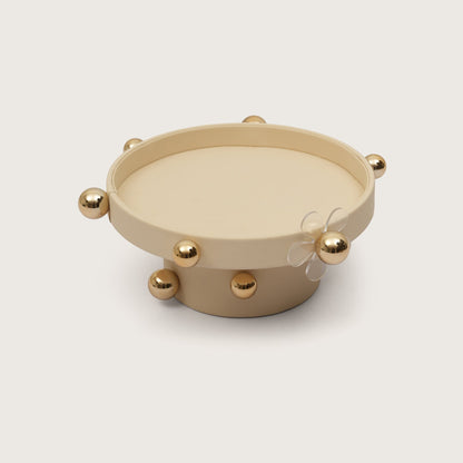 Luxe Sphere-Embellished Round Display with Acrylic Flower Accent - Brown