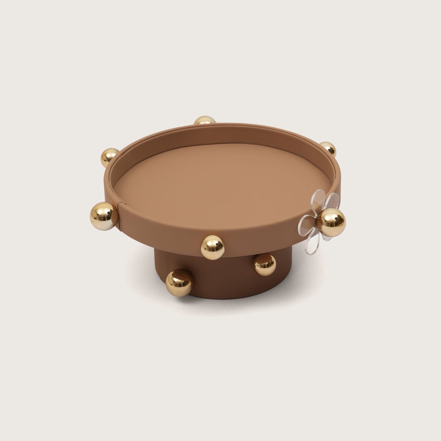 Luxe Sphere-Embellished Round Display with Acrylic Flower Accent -White