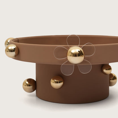 Luxe Sphere-Embellished Round Display with Acrylic Flower Accent -White