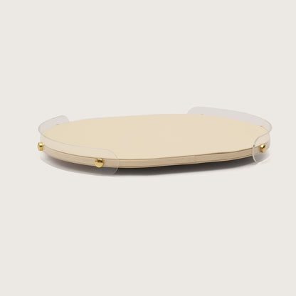 Luxe Leather Oval Accent Tray With Beige Accent - Large
