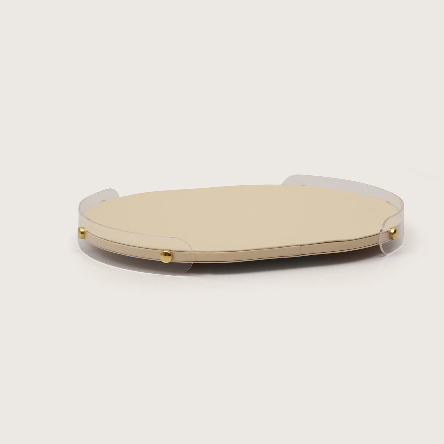 Luxe Leather Oval Accent Tray With Beige Accent - Medium
