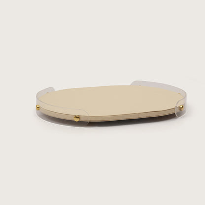 Luxe Leather Oval Accent Tray With Beige Accent - Medium