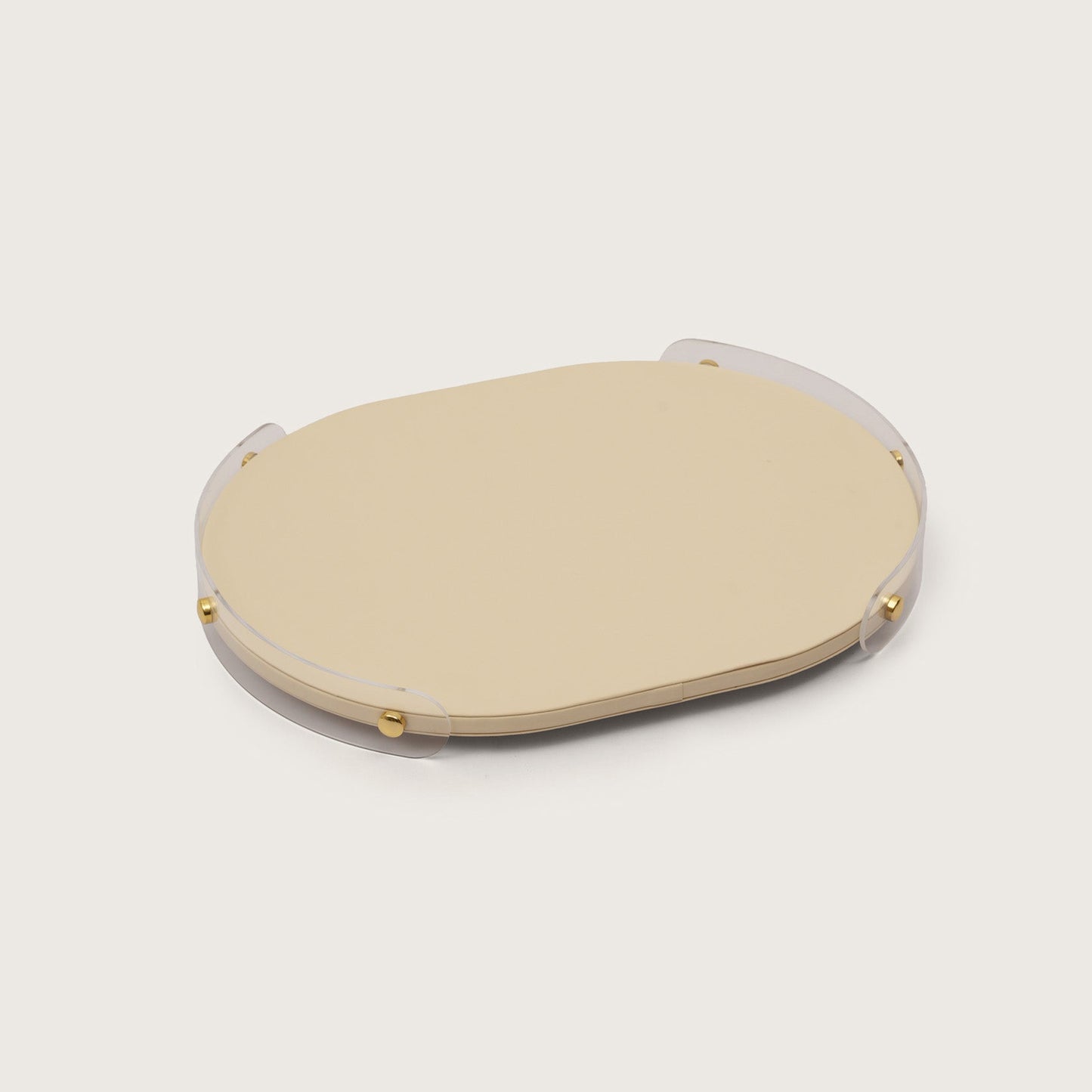 Luxe Leather Oval Accent Tray With Beige Accent - Medium