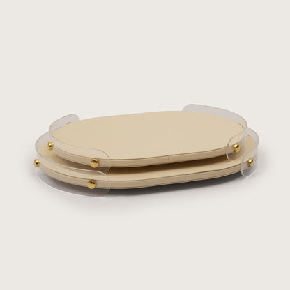 Luxe Leather Oval Accent Tray With Beige Accent - Large