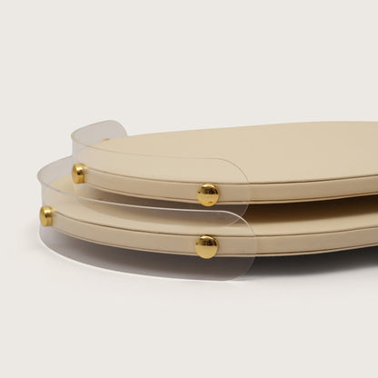 Luxe Leather Oval Accent Tray With Beige Accent - Medium