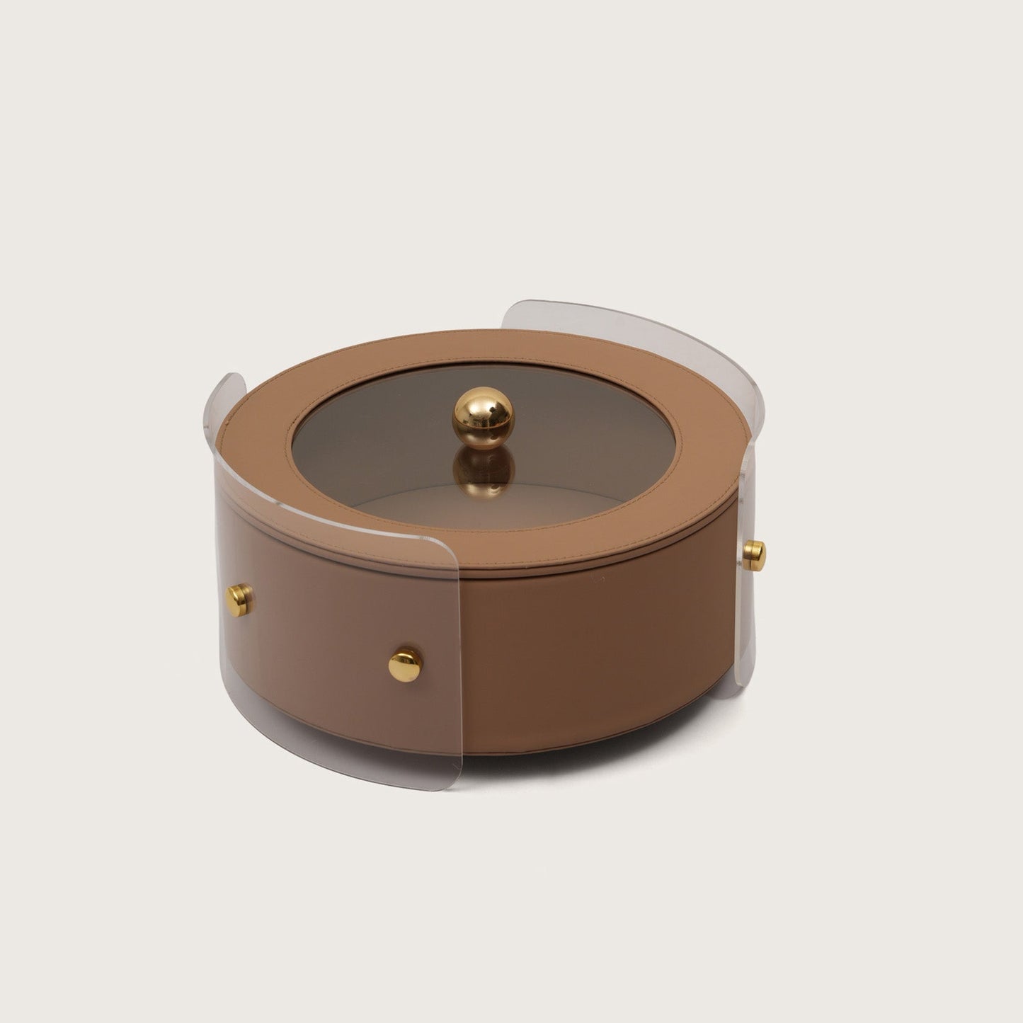Luxury Round Organiser Storage Box With Lid Brown
