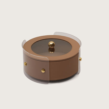 Luxury Round Organiser Storage Box With Lid Brown