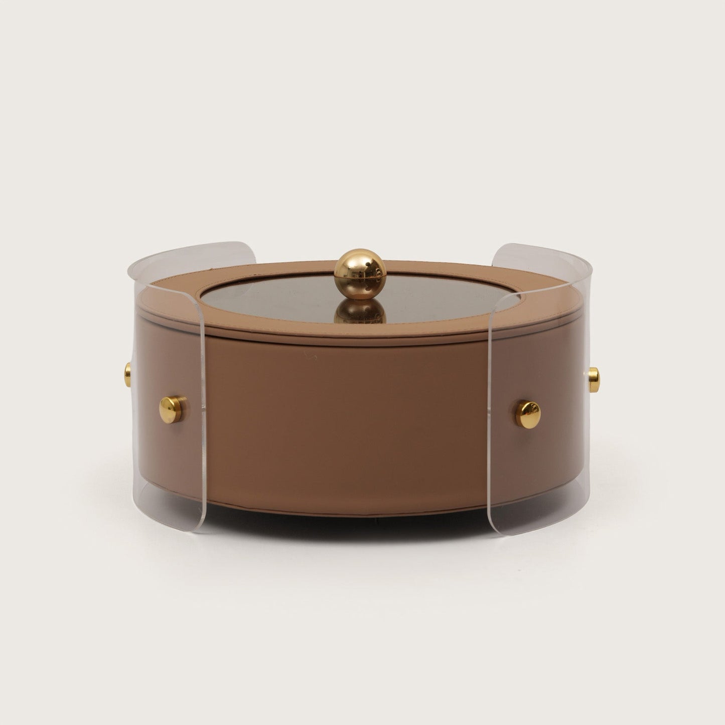 Luxury Round Organiser Storage Box With Lid Brown