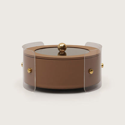 Luxury Round Organiser Storage Box With Lid Brown