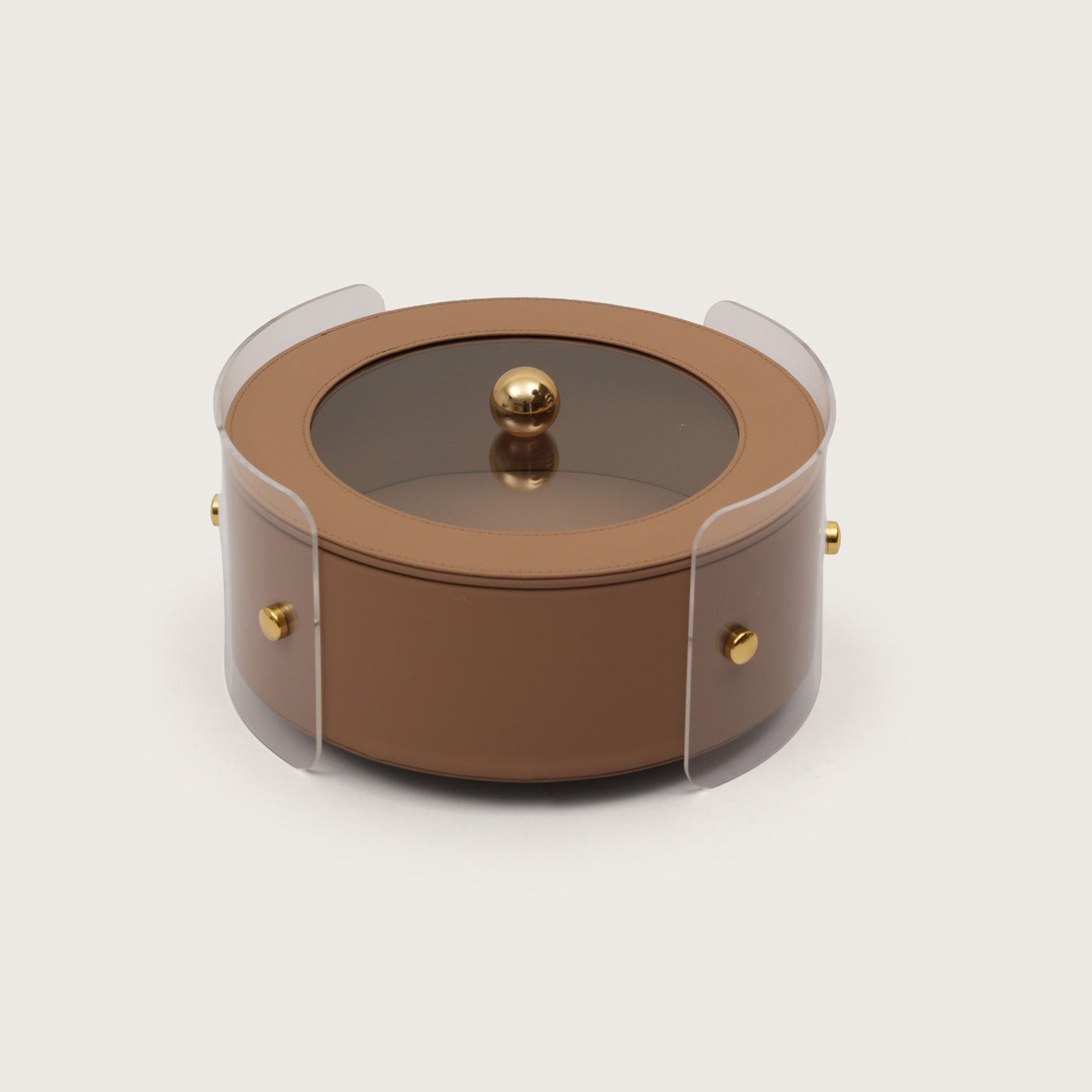 Luxury Round Organiser Storage Box With Lid Brown
