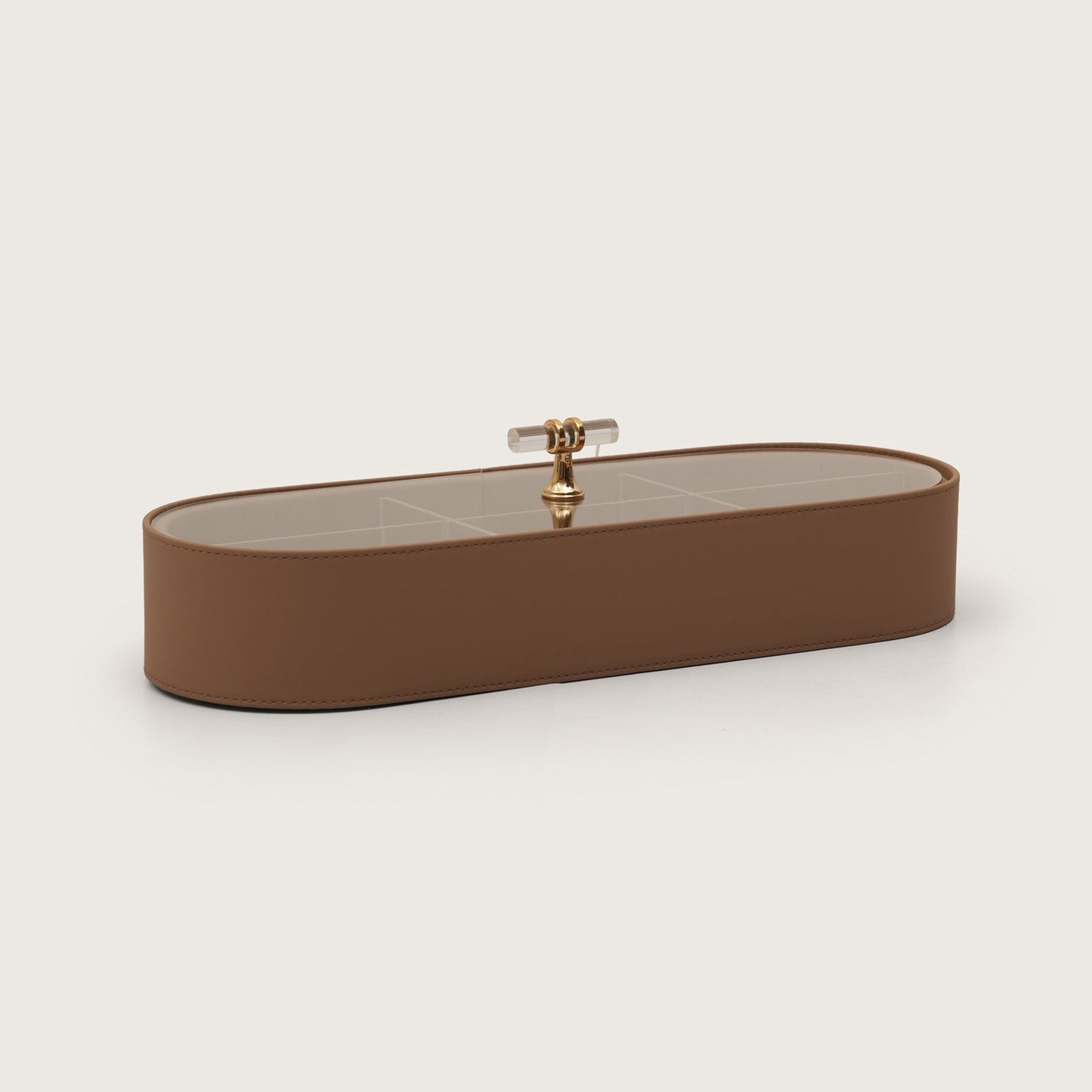 Luxe Leather Multicompartment Organizer Box Brown
