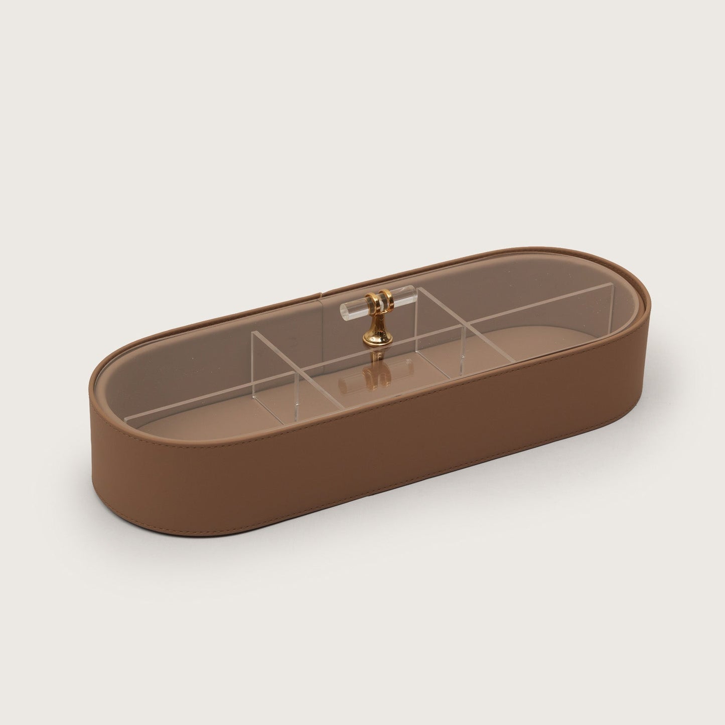 Luxe Leather Multicompartment Organizer Box Brown