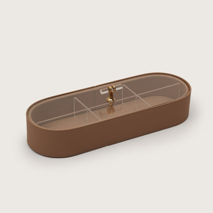 Luxe Leather Multicompartment Organizer Box Brown