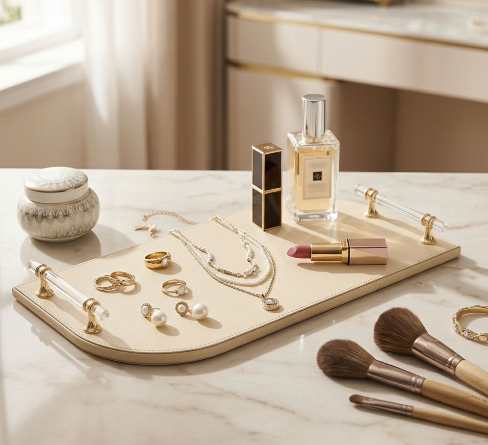 Golden Hour Archway Accent Tray with Clear Handles - Large