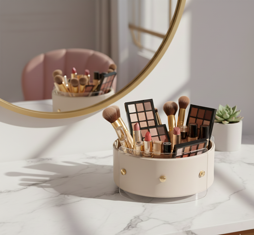 Luxury Round Organiser Storage Box With Lid White