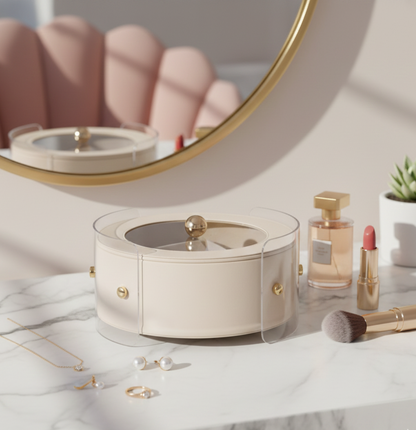 Luxury Round Organiser Storage Box With Lid White