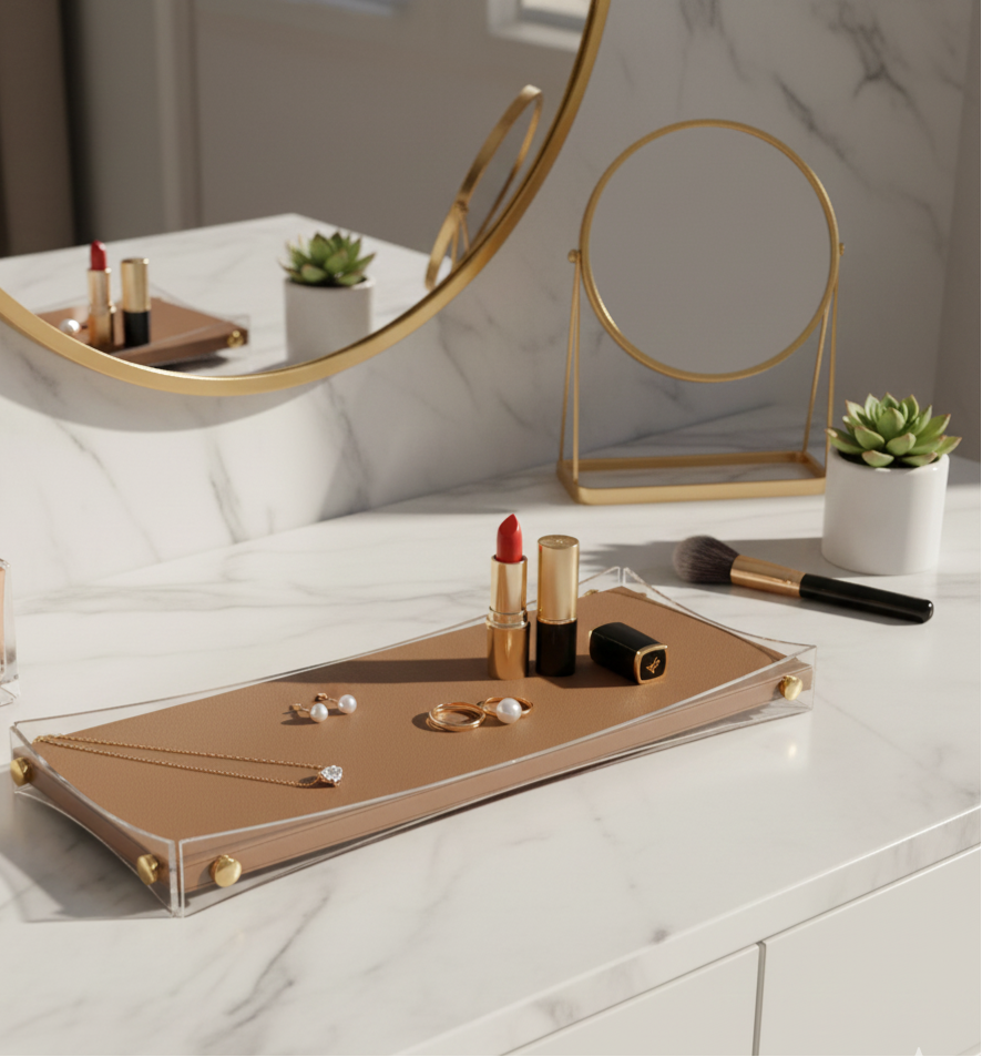 Curved Rectangular Desk Organizer Tray: Brown - Large