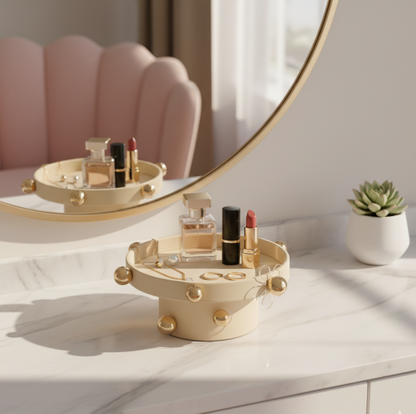 Luxe Sphere-Embellished Round Display with Acrylic Flower Accent - Brown