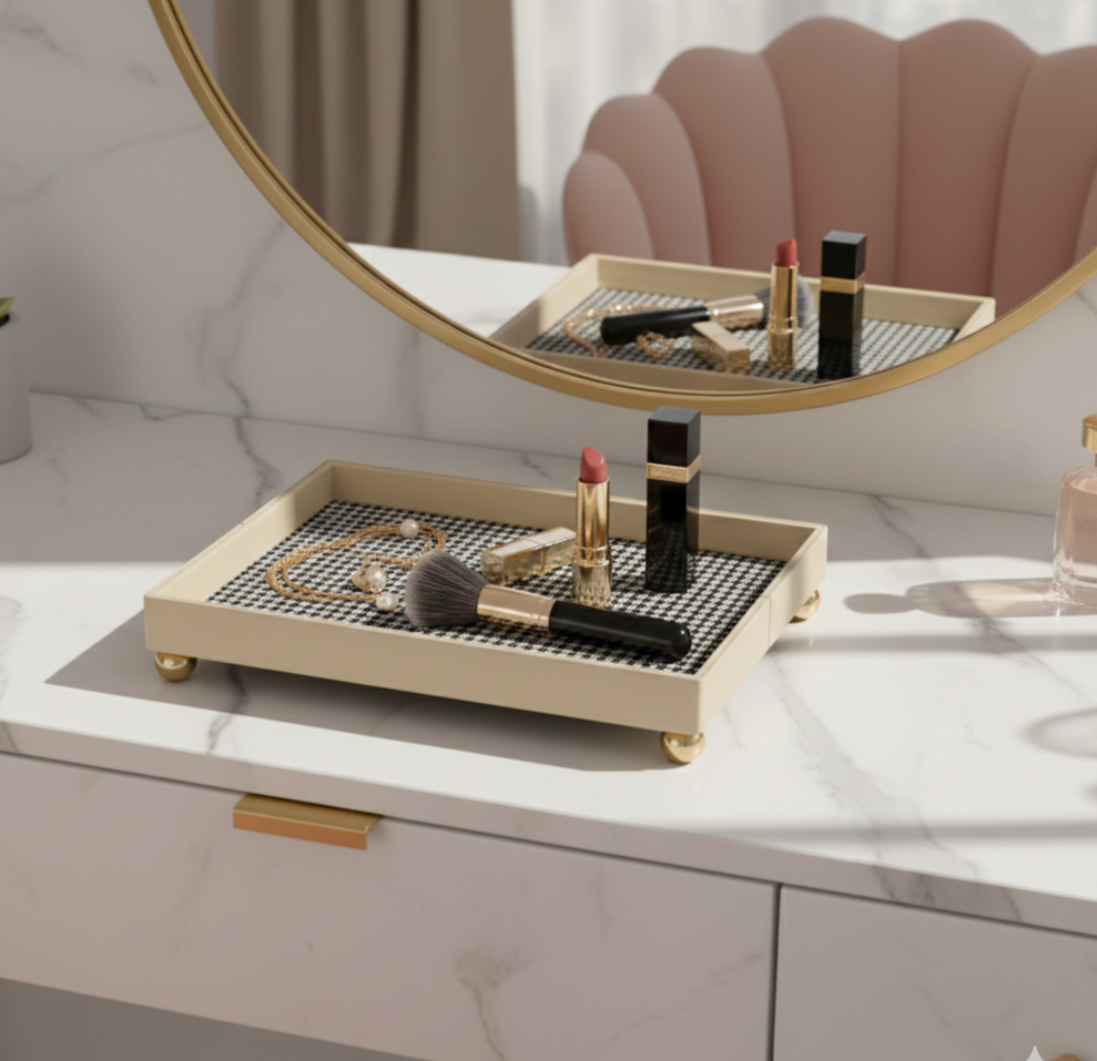 The Decorative Rectangular Tray Polished Gold Sphere Feet - Medium