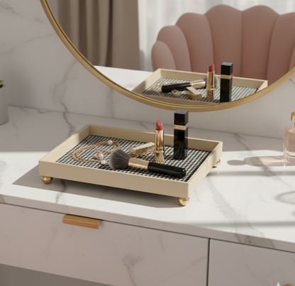 The Decorative Rectangular Tray Polished Gold Sphere Feet - Medium