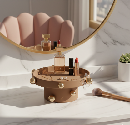 Luxe Sphere-Embellished Round Display with Acrylic Flower Accent -White