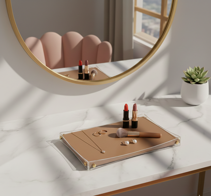 Premium Brown & Gold Serving Leather Tray - Large